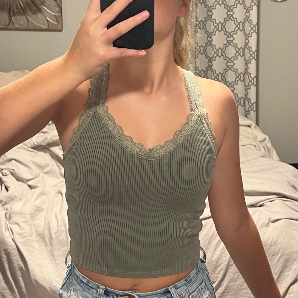 Green lace tank